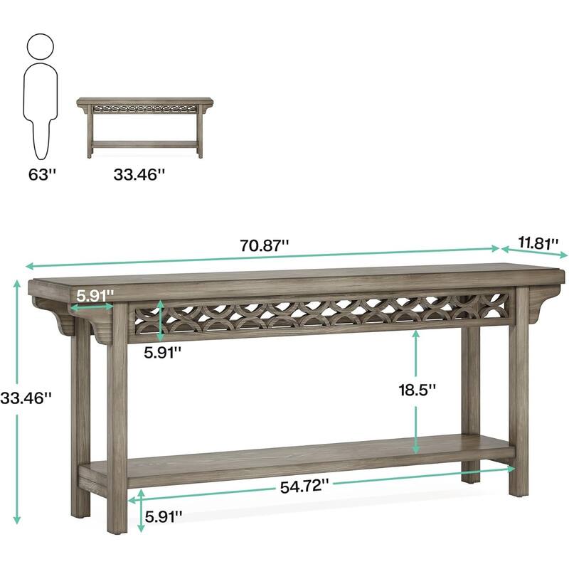 Farmhouse Console Table 71 Inch Solid Wood Sofa Table Hallway Entryway Accent Table with Adjustable Foot Pads