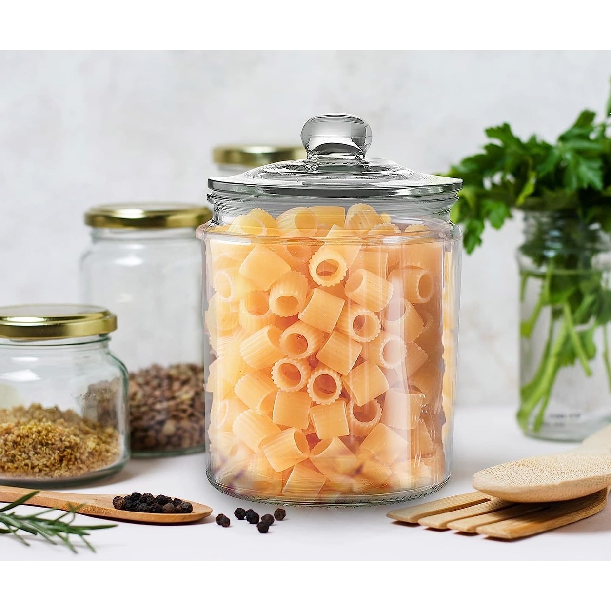 Set of 3 Glass Jar with Lid (1 Liter), Airtight Glass Storage Container  for Food, Flour, Pasta, Coffee, Candy, Dog Treats, Snacks, Glass  Organization Canisters for Home & Kitchen