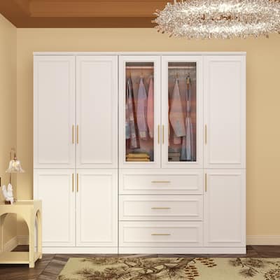 74.8"H Modular Armoire&Wardrobe Storage Cloest Cabinet Organizer White