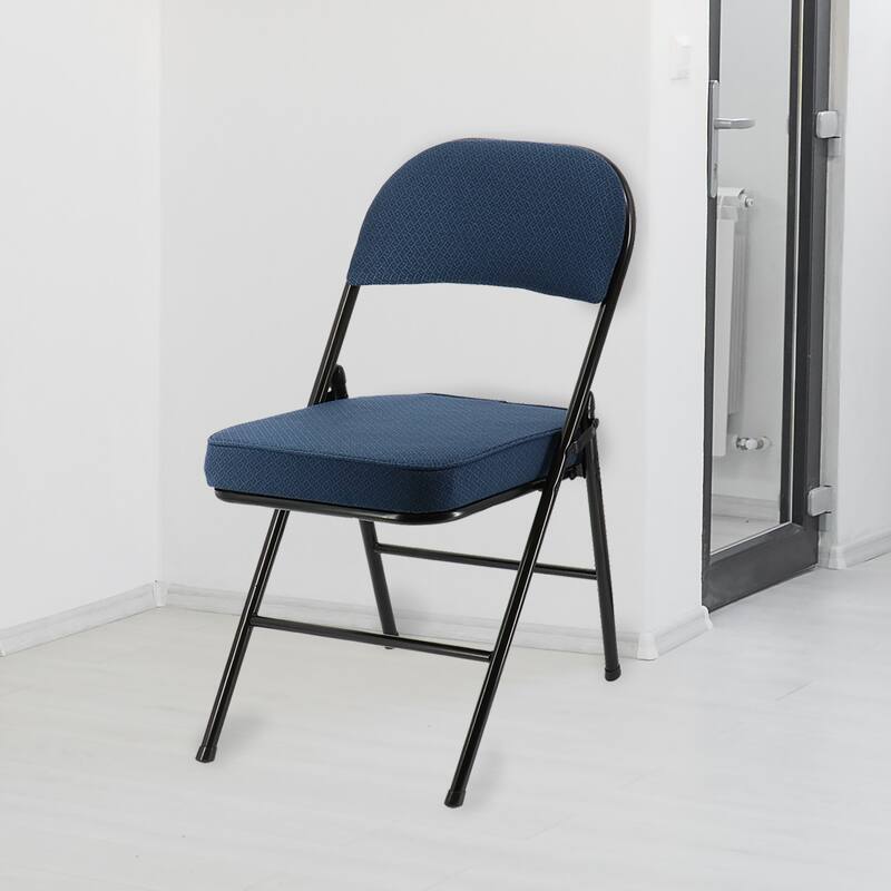 4 Piece Metal Folding Chair with 2.2 Inch Padded Seats in Dark Blue