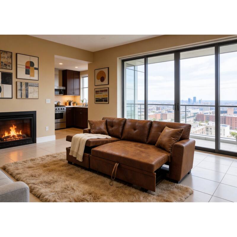 Sleeper Sofa,Sectional with Pull-Out Bed, Reversible Chaise, Storage Sectional, Convertible Sofa Bed, L-Shaped Sofa