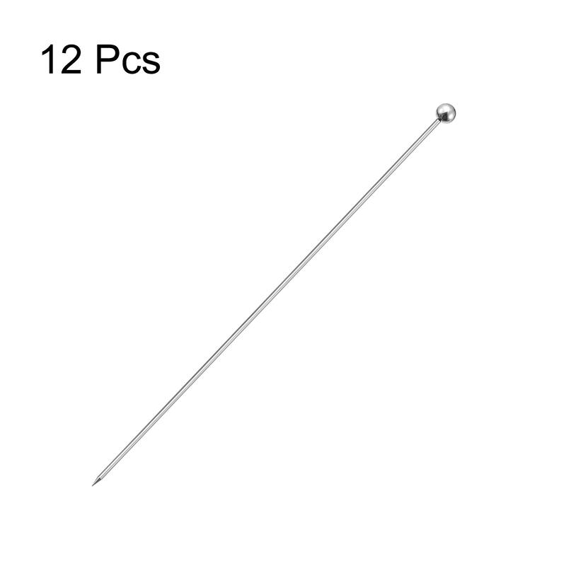 Metal Cocktail Toothpicks Round Bead Drink Pick Cocktail Skewers 12Pcs - Silver