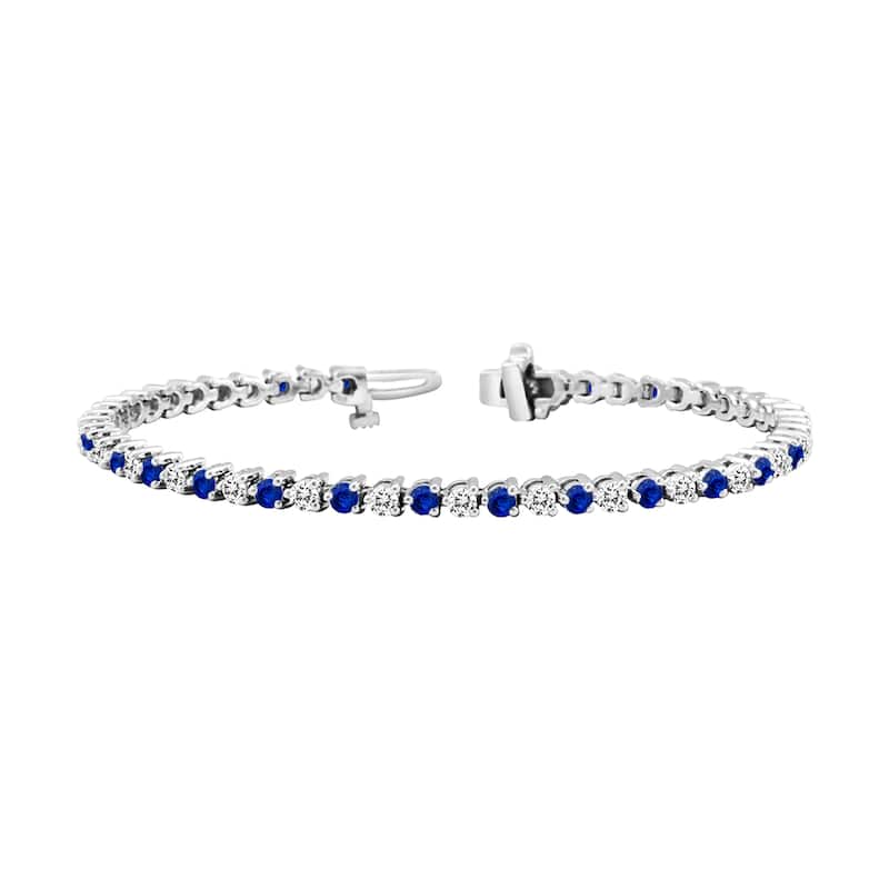 Auriya 1 1/2ct Blue Sapphire and 1 1/2ct TW 3-Prong Diamond Tennis Bracelet 14k Gold - White