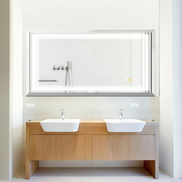 60 in. W x 36 in. H Rectangular Framed Wall Bathroom Vanity Mirror in Fauxy Wood 60 in. W x 36 in. H Rectangular Framed Wall Bathroom Vanity Mirror in Fauxy Wood
