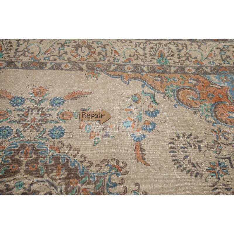 Hand Knotted Oriental 100% Wool Carpet Traditional Floral Beige & Ivories Tabriz Area Rug - 12' 11'' X 9' 6''
