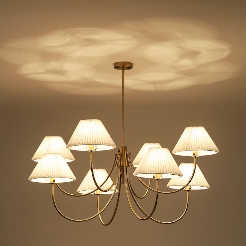 8/5-Light Mid-Century Modern Gold/Black Chandelier with Pleated Fabric Lampshades Hanging Light for Living Room, Dining Room