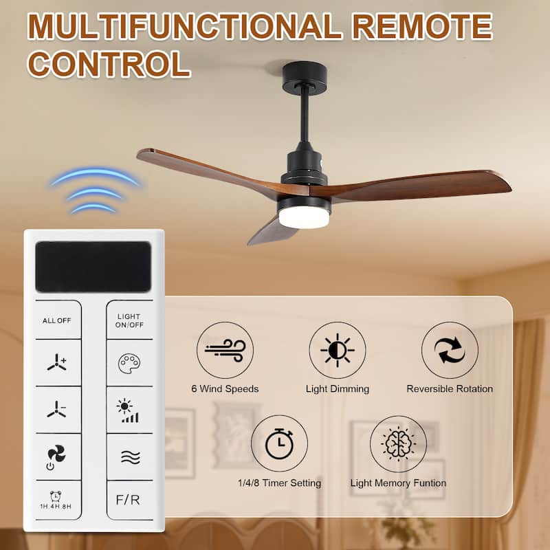 Sofucor 52 Inch Ceiling Fan with Light and Remote,Smart Optional,Quiet DC Motor for Bedroom Living Room Farmhouse Patio Porch