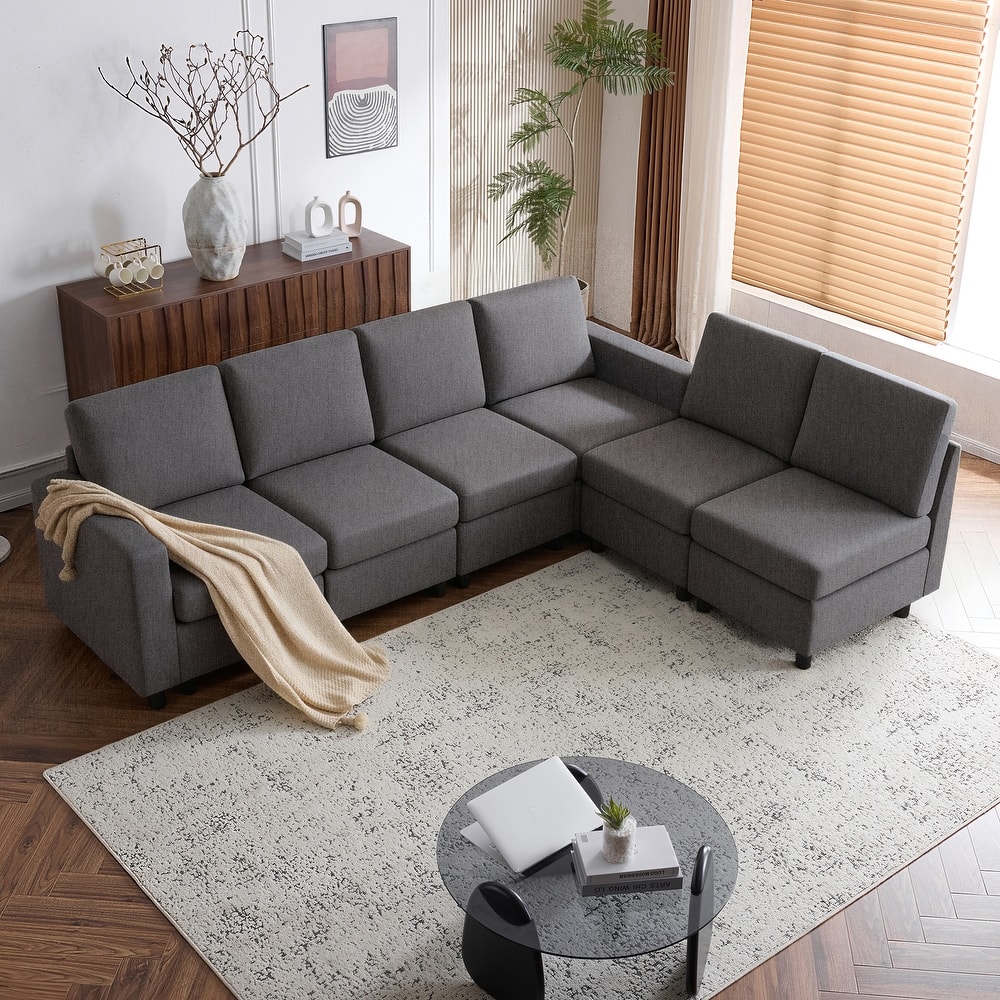 Erommy 6/7-Piece Modular Sectional Sofa – Reversible L-Shaped Couch with Hidden Storage, Space-Saving Living Room Furniture