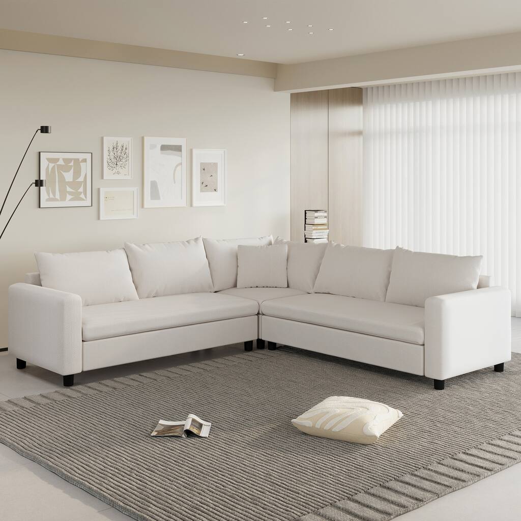 92" Chenille L-Shaped Modular Sectional Sofa with Pillows