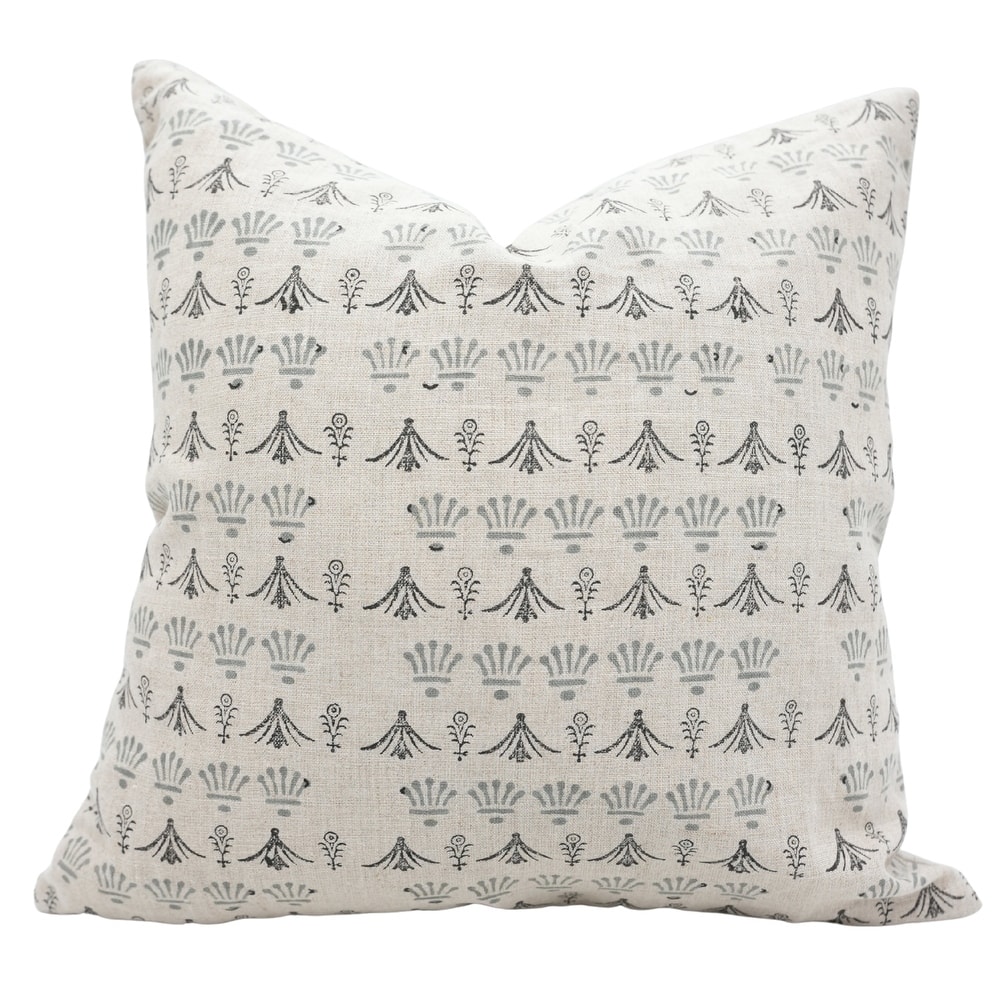 Fabdivine Handmade Block Print Floral Pillow Cover, Soft Pure Linen for Sofa, Alpana