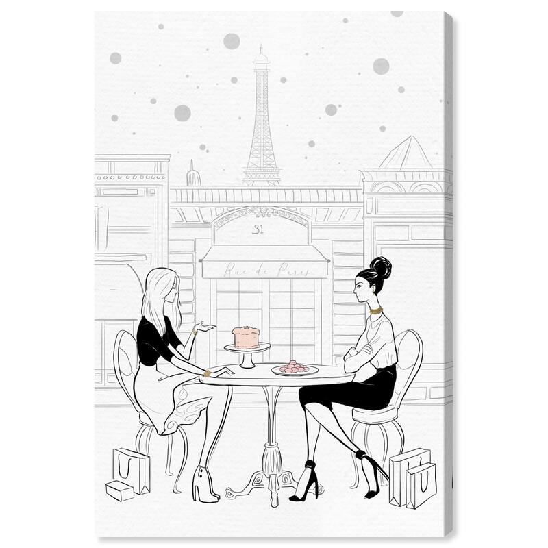Wynwood Studio Canvas Fashion and Glam Girls in Rue de Paris Black and Modern & Contemporary Wall Art Canvas Print