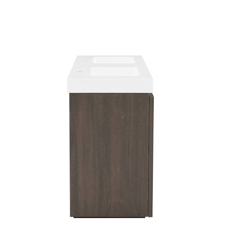 GDFStudio - Galan 60" Freestanding Bathroom Vanity with Quartz Sink, Solf Close Doors, Open Storage Shelf, NO Drain & Faucet