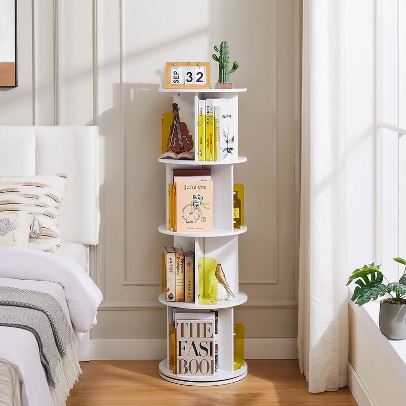 VECELO 5-Tier Rotating Bookcase 7.18" Bookends 50.39" Tall Space-Saving Design for 80-100 Books Bookcase