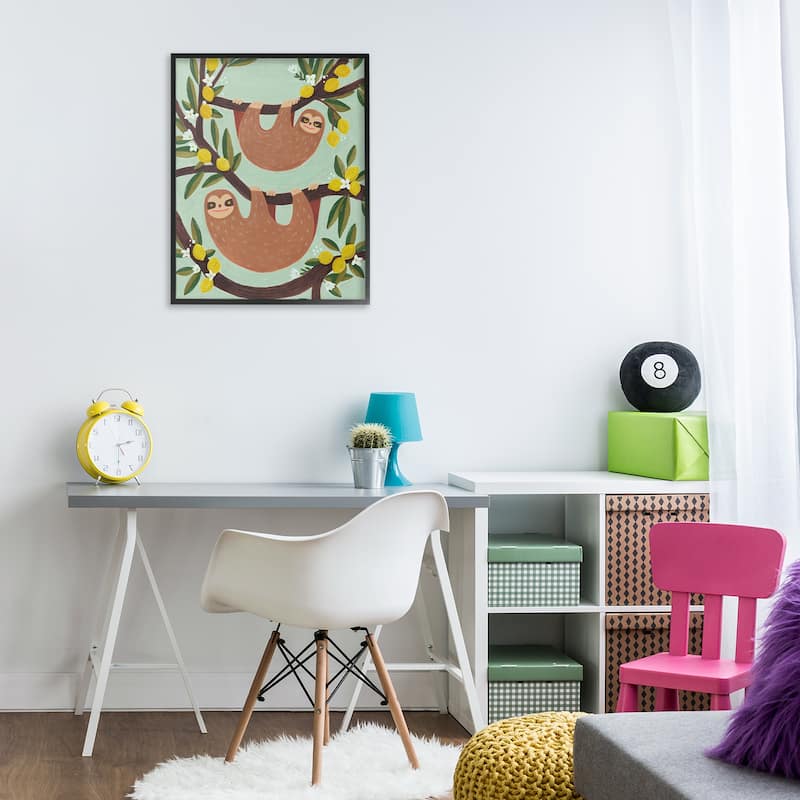 Stupell Hanging Sloths from Lemon Tree Framed Giclee Art Design By Irene Chan