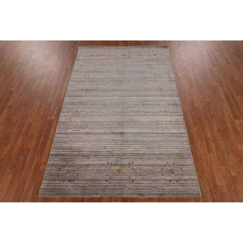 Striped Tribal Gabbeh Oriental Area Rug Hand-Knotted Wool Carpet - 5'0" X 8'5"