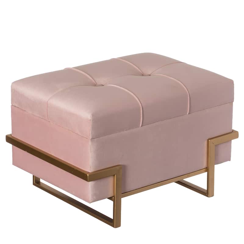 Rectangle Velvet Storage Ottoman Stool Box with Abstract Golden Legs | Decorative Sitting Bench with Unique Base Support