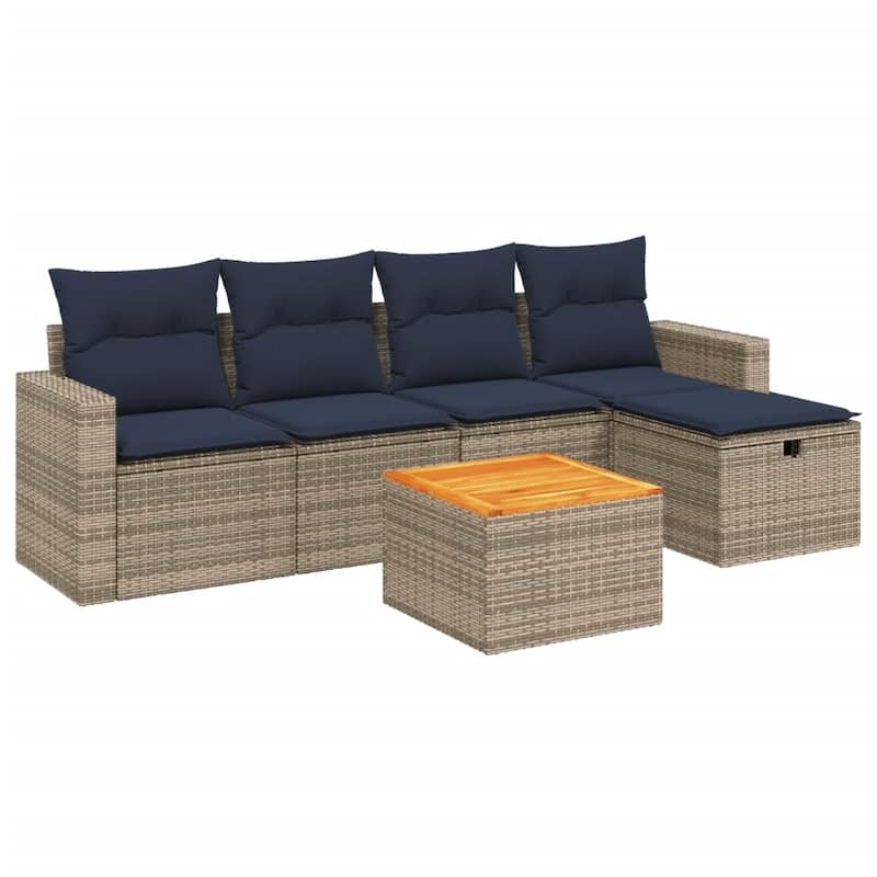 vidaXL Patio Sofa Set with Cushions Outdoor Furniture 6 Piece Poly Rattan - 21.7" x 24.4" x 27.2"