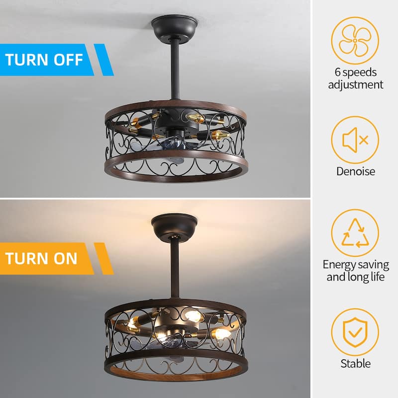 18inch Caged Ceiling Fan with Lights, Remote Control or APP(Bulbs included)