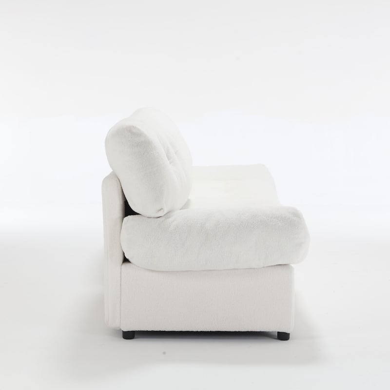White 96.46" Fabric 2-Seater Sofa with Button Tufting, Comfy and Sturdy Frame for Apartments and Living Rooms