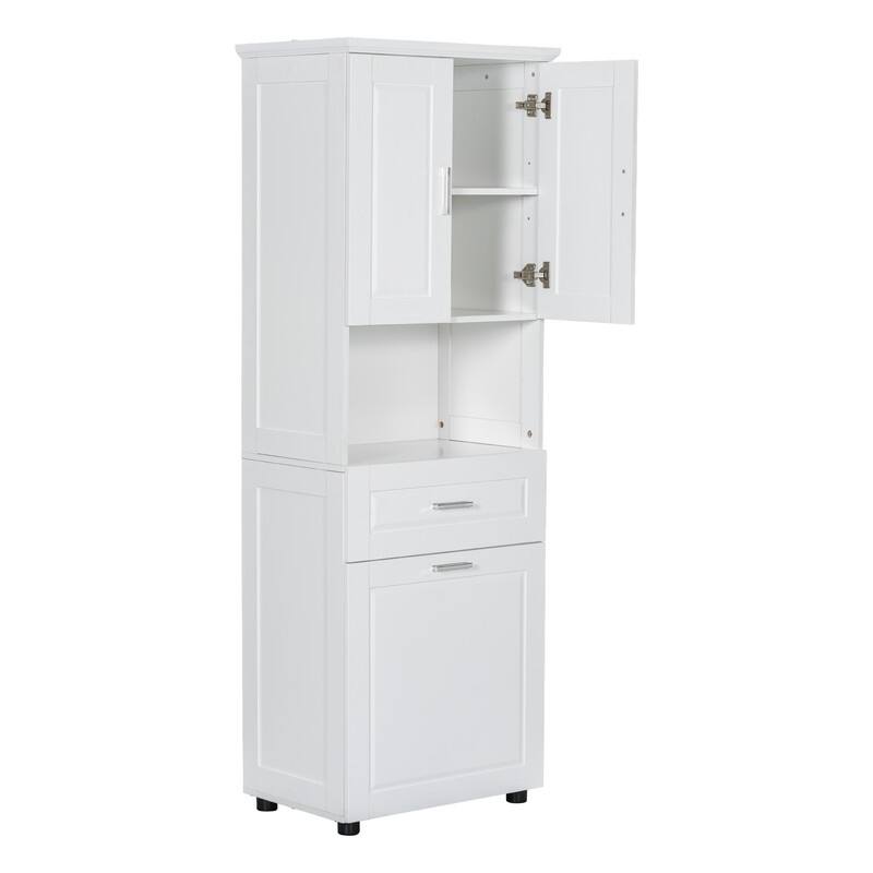 Tall Tilt Out Laundry Hamper Cabinet With Drawer Bathroom Storage Cabinet Shelf With Multiple Storage Space