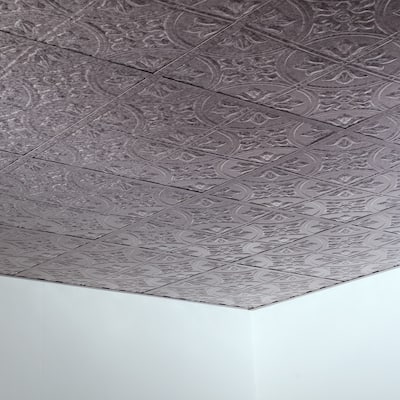FASÄDE Traditional Style 2 Decorative Vinyl 2ft x 2ft Lay in Ceiling Panel in Galvanized Steel (5 Pack)