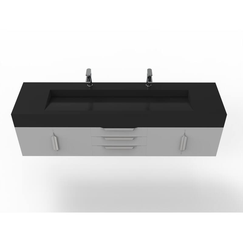 Nile 72" Wall Mounted Bathroom Vanity Set w/ Black Top