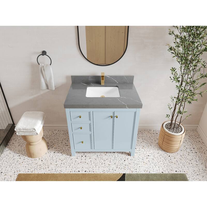Willow Collections 36 in. W x 22 in. D Chicago Center Sink Right Bathroom Vanity with Countertop