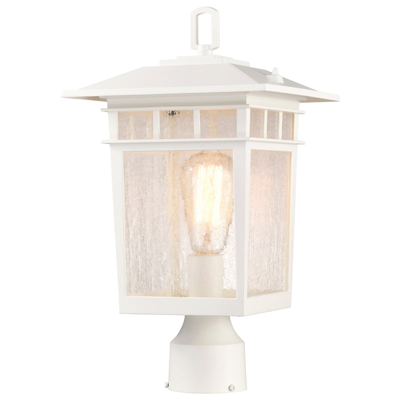 Cove Neck Outdoor Large Post Light Pole Lantern 1 Light White Finish Clear Seeded Glass - White