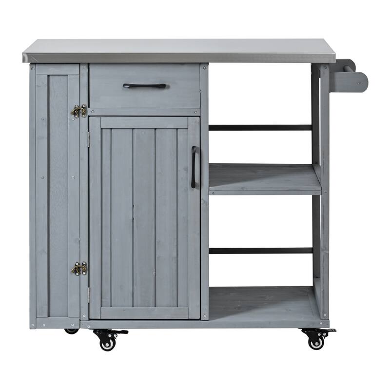 Fir Wood Outdoor Kitchen Prep Station Cart with Stainless Steel Top & Towel Rack