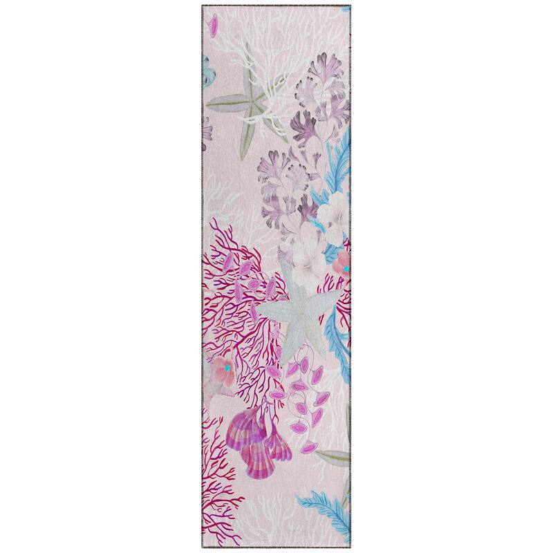 Indoor/ Outdoor Surfside Coral Reef Washable Rug New - Raspberry - 2'3" x 7'6"