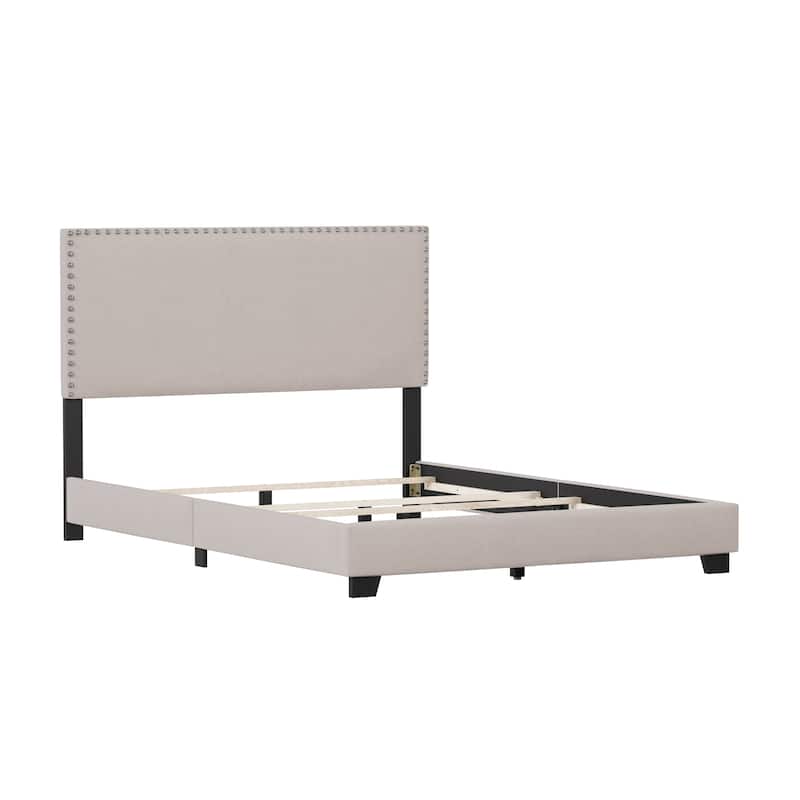 Gayle Nailhead Trim Upholstered Bed, by Hillsdale