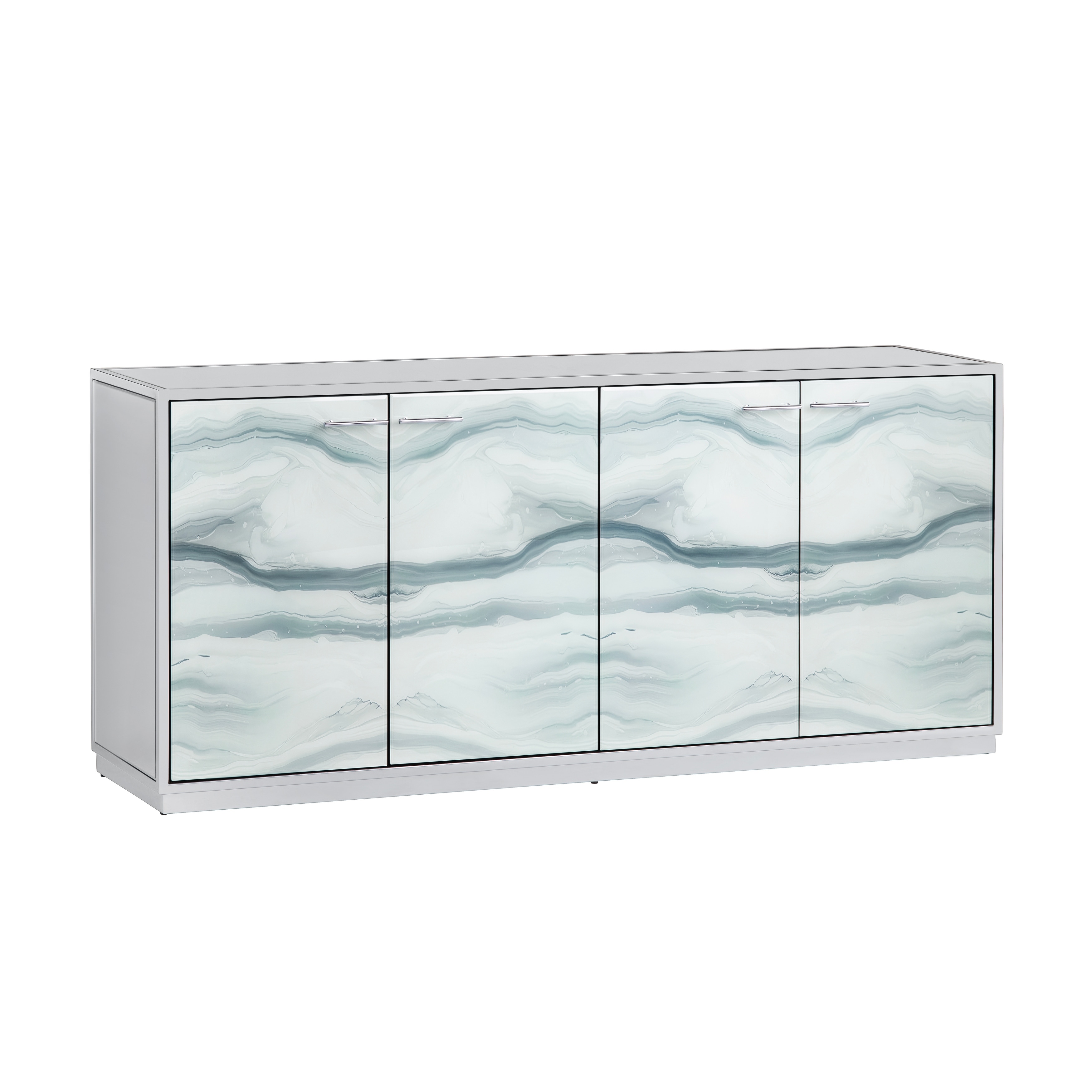 72 in. White Mirror 4 Door Media Credenza_Sideboard