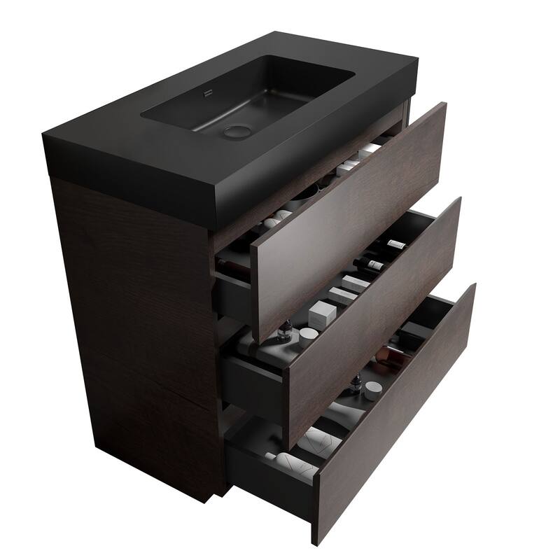 Modern Freestanding Bathroom Vanity with Sink Basin without Drain and Faucet