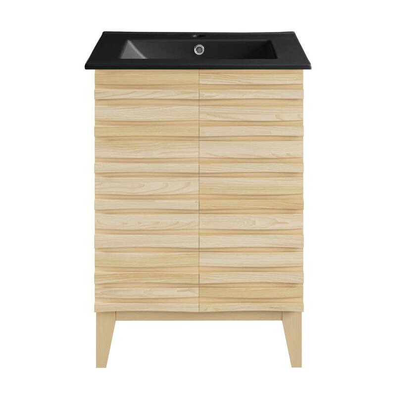 Swiss Madison SM-BV470MB Cascade 24" Free Standing Single Basin Vanity - Natural Oak / Matte Black - Oak Finish