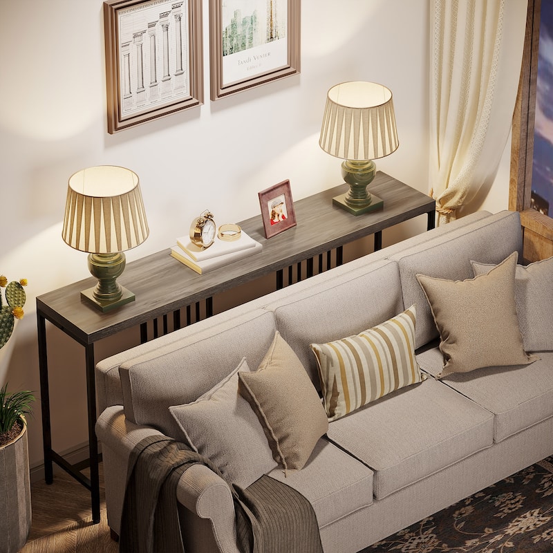 70.9 Inch Sofa Console Table with Open Storage Shelf, Industrial Narrow Extra Long Sofa Tables Entry Table Behind Couch Table