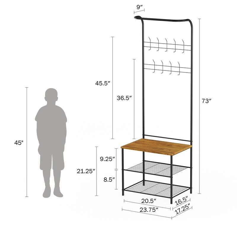 Lavish Home Entryway Storage Bench with Coat Rack - 23.75 x 17.25 x 73