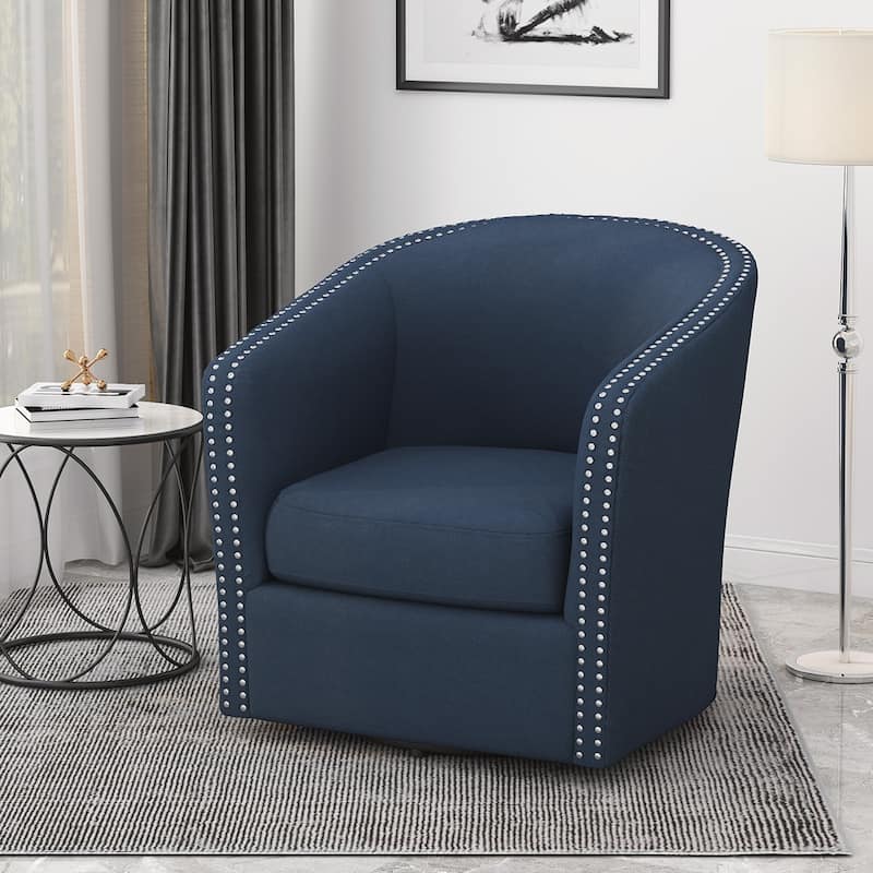 Linen Swivel Chair With Iron Legs - Blue