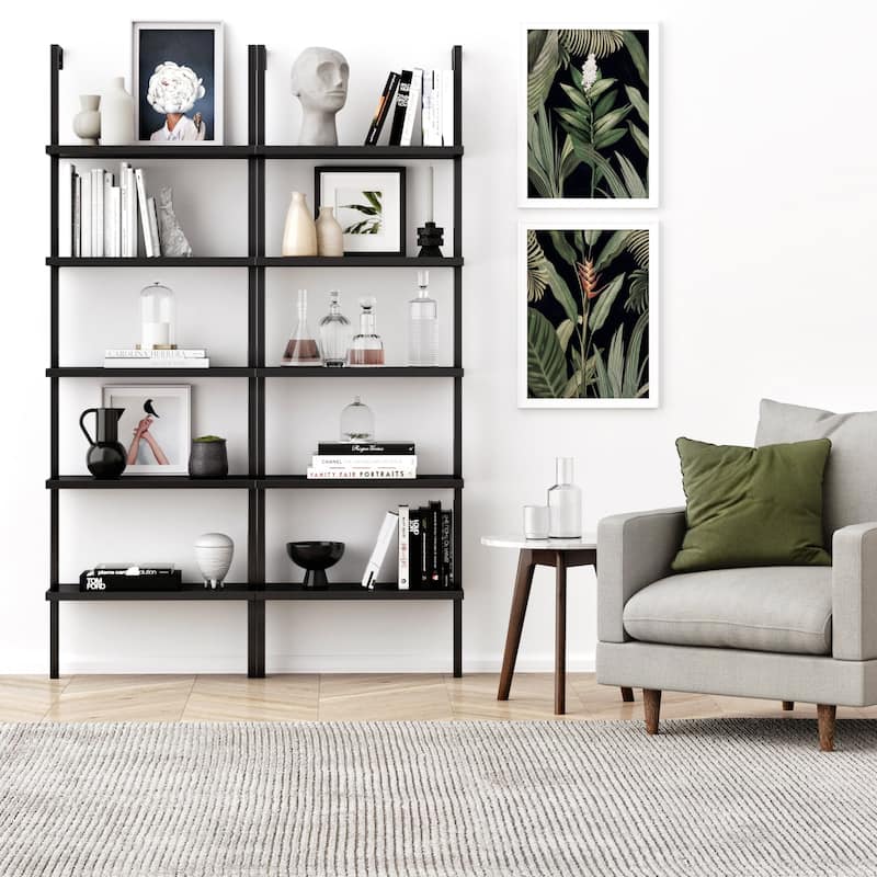 Nathan James Theo 5-Shelf Ladder Bookcase Wood with Metal Frame