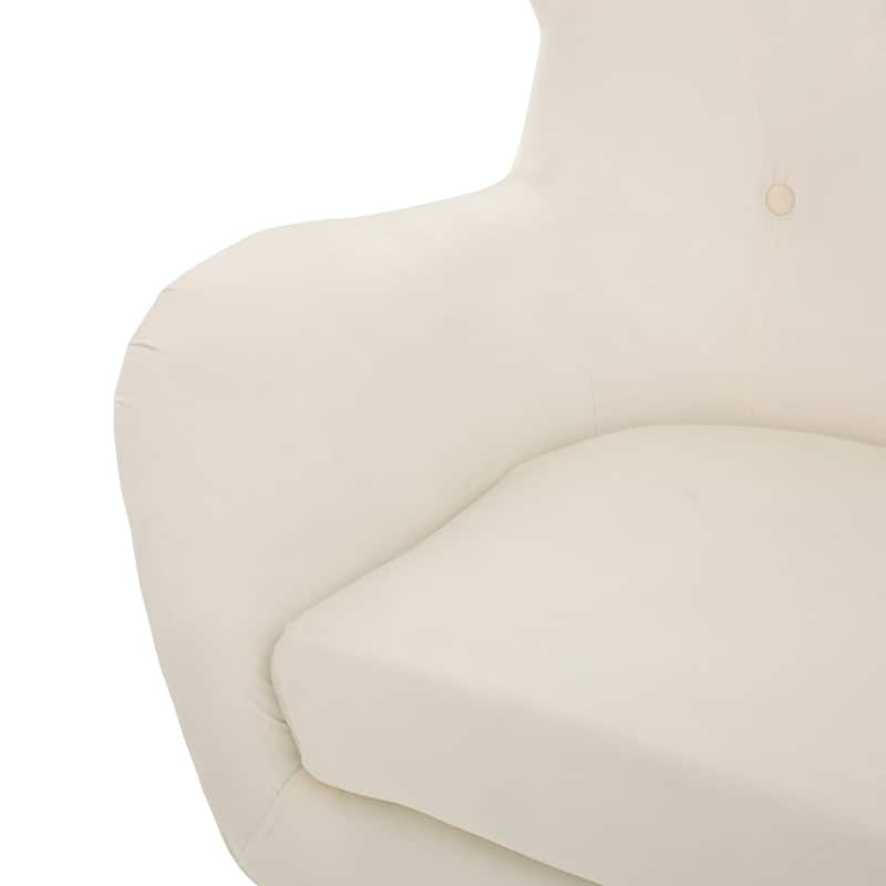 Ivory Modern 34.25" Velvet Upholstered Button Tufted Arm Chair with Solid Oak Wood Frame and Gently Curved Wingback
