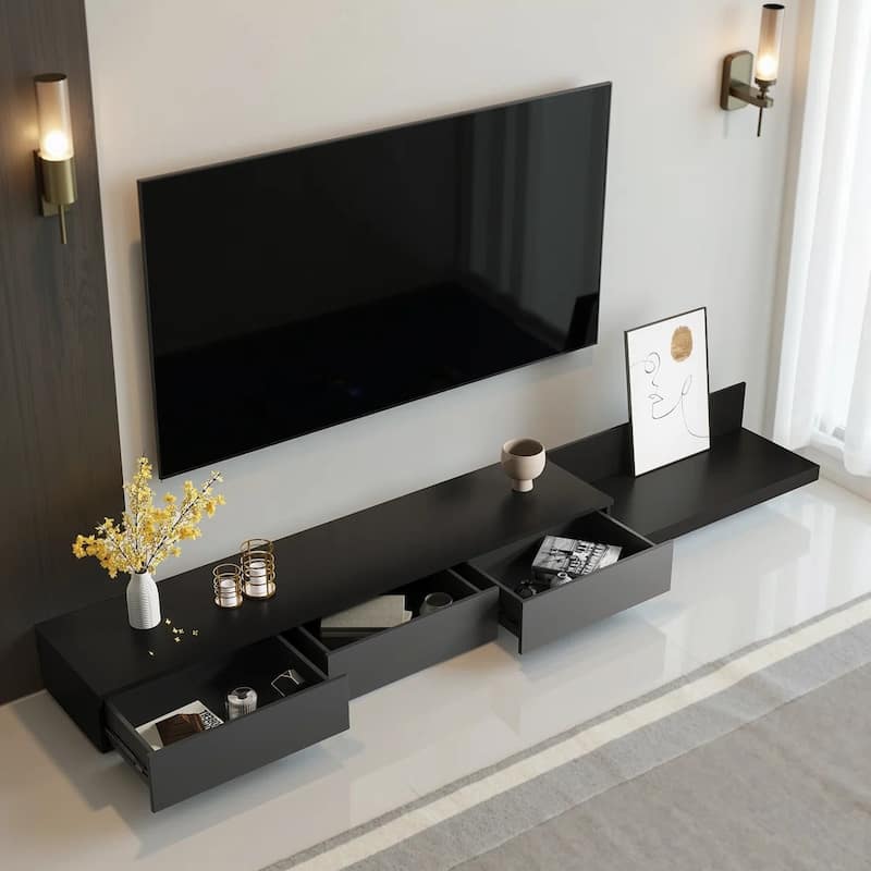 3-Drawer Retracted Extendable TV Stand Media Console In Stretch 70"- 110"