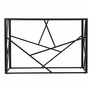 Transitional Glass Top Metal Console Table in Black - 54 x 84 - Bed ...