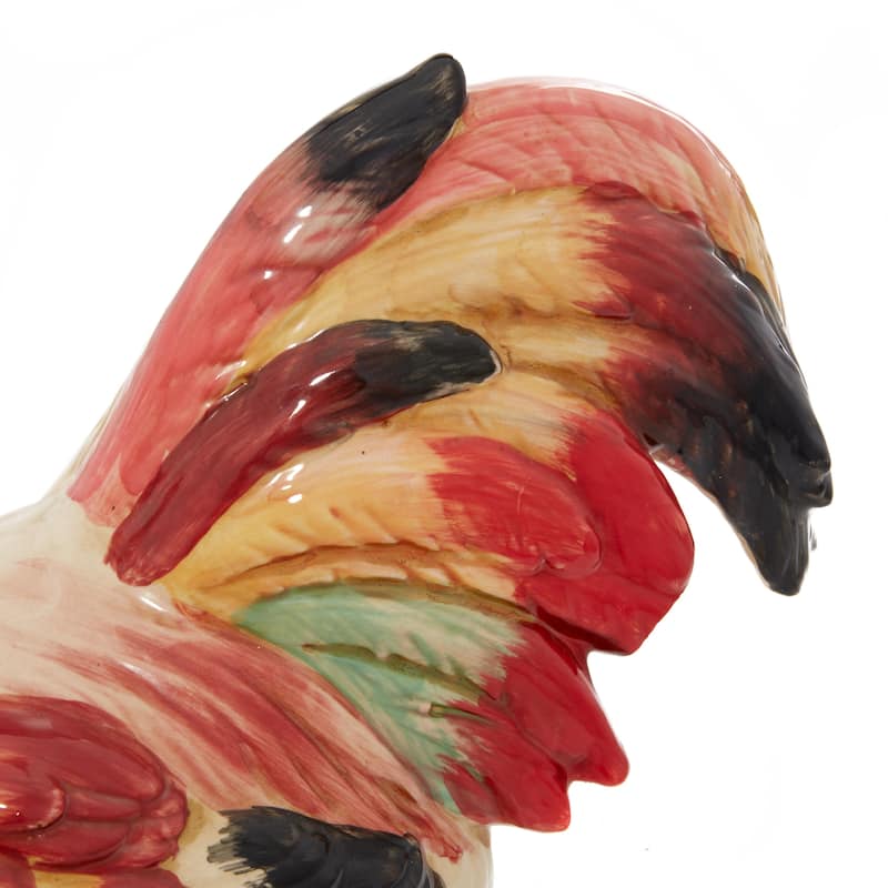 Ceramic Rooster Indoor Outdoor Garden Sculpture - Red - Roche River Decor