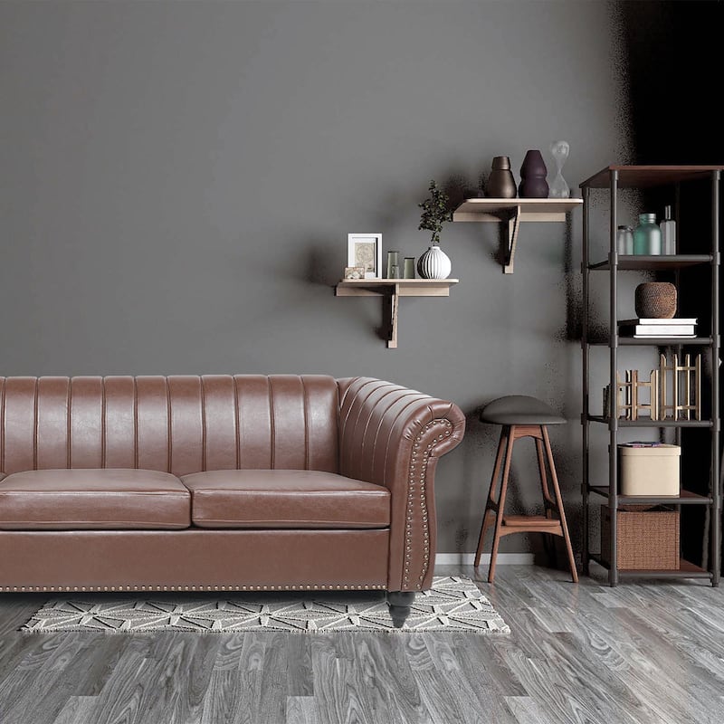 84'' PU Rolled Arm Chesterfield Three Seater Sofa