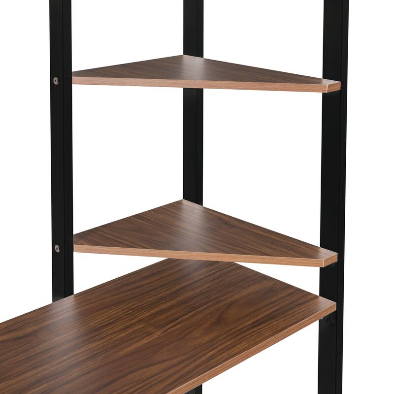Loft Bed with 2 Shelves and Desk, Twin Size Metal Bed with Workspace