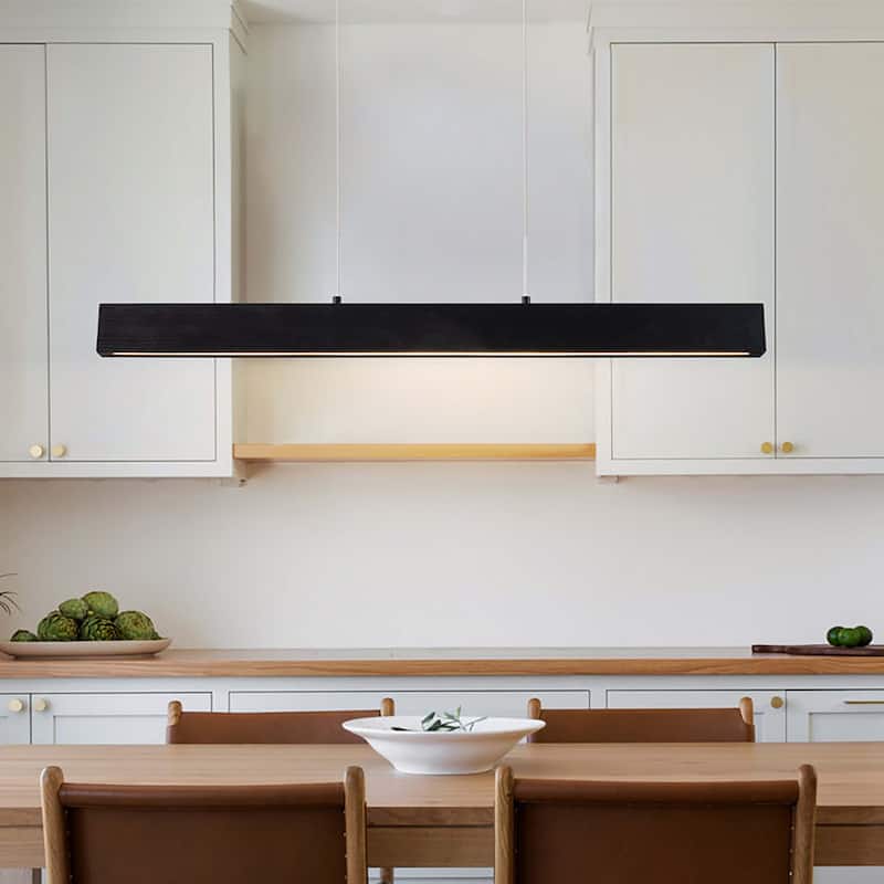 Antique Farmhouse Wooden Linear Pendant Lights Integrated LED Kitchen Island Lights - W 41.34" - Black