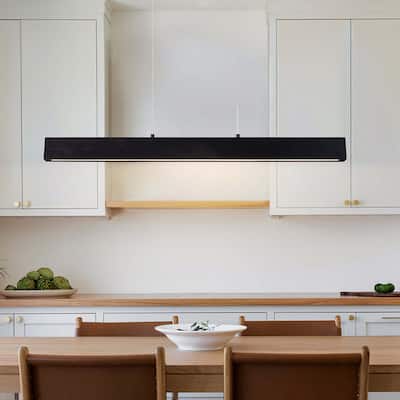 Antique Farmhouse Wooden Linear Pendant Lights Integrated LED Kitchen Island Lights