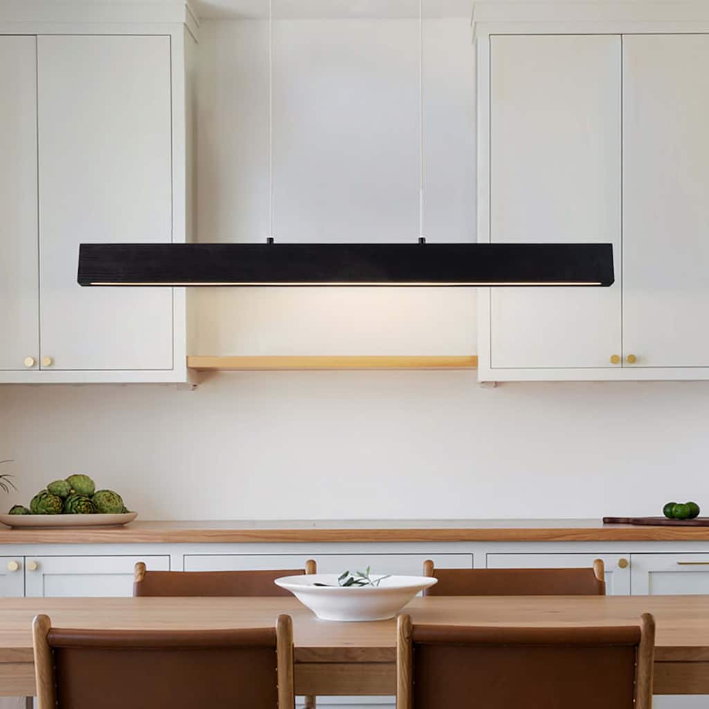 Antique Farmhouse Wooden Linear Pendant Lights Integrated LED Kitchen Island Lights