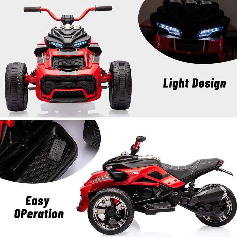 12V Kids Ride On ATV, 3 Wheeler Motorcycle, Rechargeable Battery-Powered ATV Toy Car