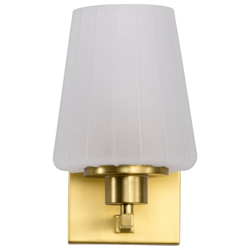 Lune 1 Light Vanity Vintage Brass Finish Etched White Glass - Vintage Brass