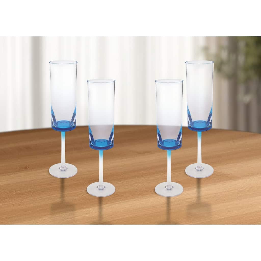 HomeRoots Set of Four Clear and Blue Acrylic Stemmed Flutes - 1.96 in. x 8.46 in. x 1.96 in.